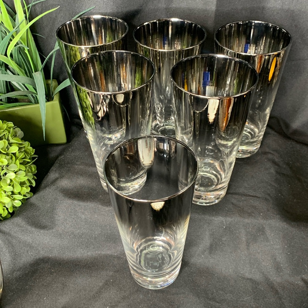 Set of 6 Vintage MCM Dorothy Thorpe Silver Fade Highball glasses